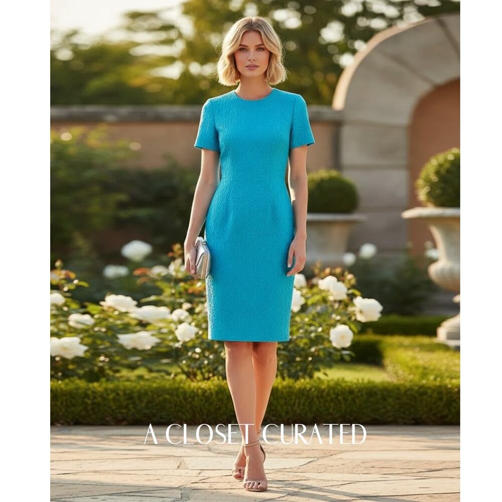 Jonathan Saunders Helen Jacquard Sheath Dress 4 Blue